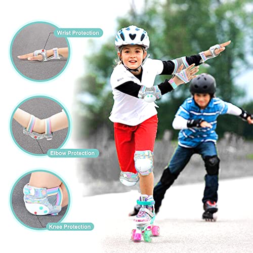 Rainbow Unicorn Protective Gear Set - Knee Pads, Elbow Pads, Wrist Guards - Medium