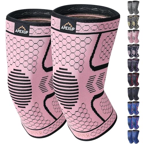 Compression Knee Brace for Women - Copper Support Sleeve - Pink+Black, Large