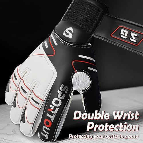 Sportout Youth & Adult Goalie Gloves Black 9 – Strong Grip, Finger Protection, 4+3mm Latex