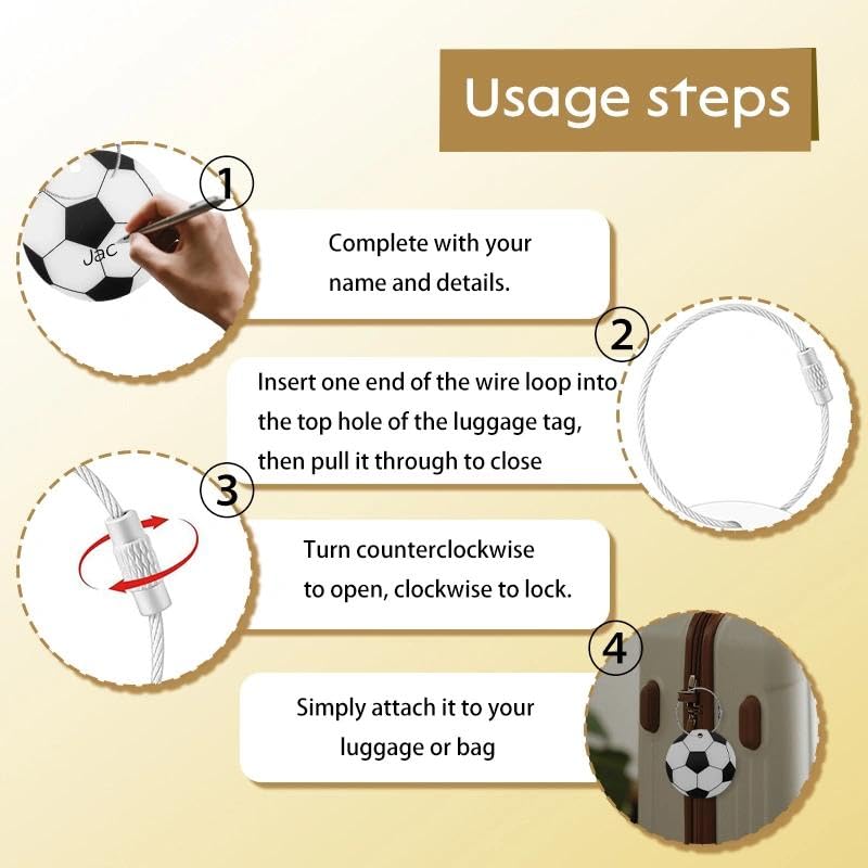 Soccer Luggage Tags - 2Pcs Acrylic Name Labels with Metal Ring