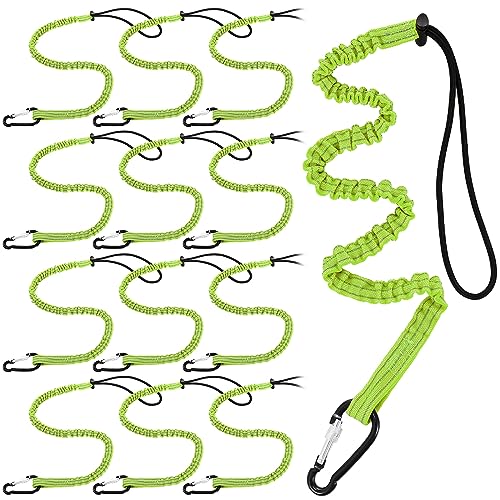 12 Pack Tool Lanyard with Single Metal Buckle and Adjustable Loop End, Standard Length, Maximum Weight Limit 8KG/ 17.6lb, with Aluminum Screw Lock, Retractable Shock Cord Stopper (Green)
