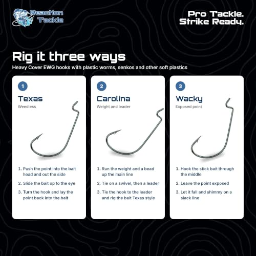 Reaction Tackle Heavy Cover Black Nickel Offset EWG Worm Hooks #2/0 25-Pack