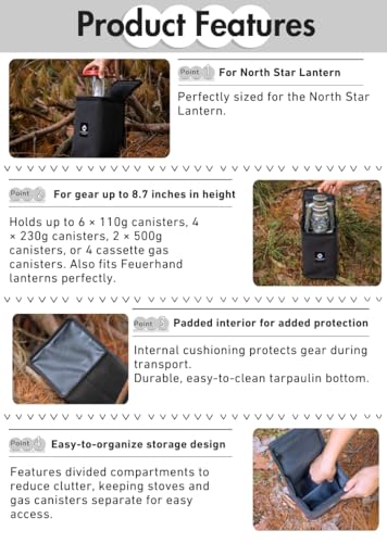 Camping Moon 11'' Black Lantern Storage Case T-8 T-9 with Top Pocket
