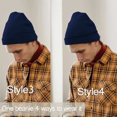Reversible Beanie Hat for Men & Women - Black/Navy