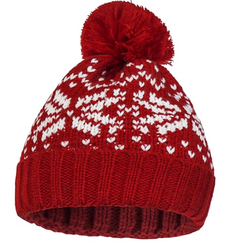 Winter Pom-Pom Beanie Hat for Women & Men - Red Medium