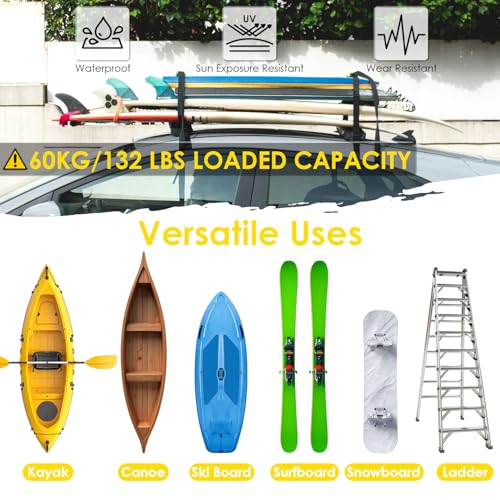 Universal Soft Roof Rack Pads with Tie Down Straps for Kayaks & Surfboards
