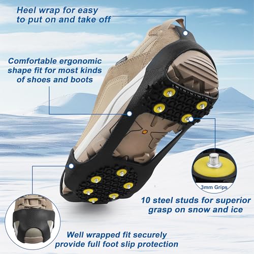 Ice Cleats Snow Traction Crampons for Shoes & Boots - X-Large (10-12.5 Men / 11.5-14 Women)