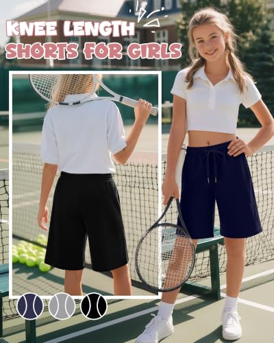 Girls' Bermuda Shorts 3 Pack - Black, Gray, Navy Blue (11-12 Years)