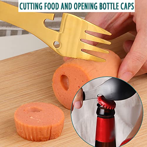 5-in-1 Stainless Steel Spork - Camping Utensil with Can Opener - Black