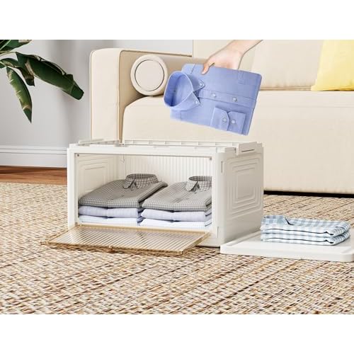 Closet Organizers and Storage 93Qt 3 Pack Closet Organizer Boxes for Clothes Stackable Storage Bins Foldable Storage Box for Clothes/Office Supplies/Snacks(31Qt X 3)