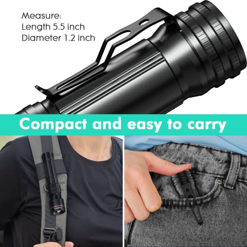 WdtPro 2 Pack Flashlights Rechargeable, Bright Mini LED Pocket Flash Lights with Clip, Zoomable, Dual Switch, 5 Modes, Waterproof Flashlight for Camping Outdoor Home Emergency (Battery Included)