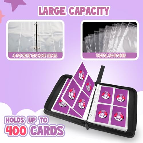 EZIYIN Purple Super Dream 400 Card Binder — 50 Removable Sleeves, PU Leather 4-Pocket Pages