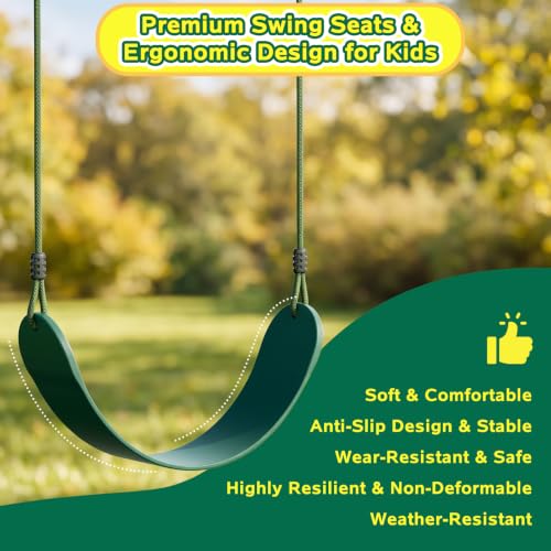 Green 2 Pack Heavy Duty Kids Swing Seats with 79" Adjustable Rope, Supports 330LBS