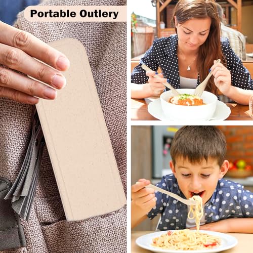 Reusable Cutlery Set with Case - 4 Travel Utensils in Pink, Blue, Beige, Green
