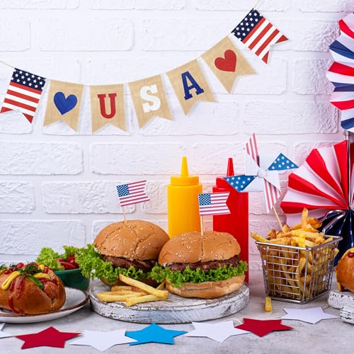 Burlap 4th of July Banner Bunting - Patriotic Decorations