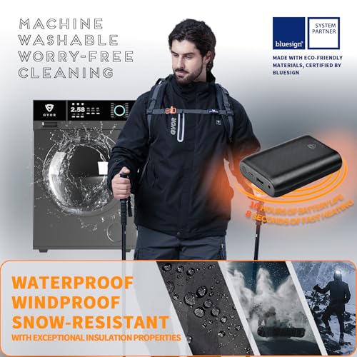 GVOR Men's Heated Jacket with 12V Battery Pack, Detachable Hood, XX-Large Black