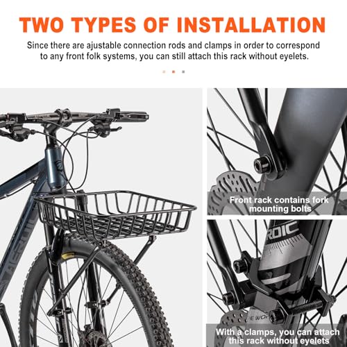 CXWXC Front Bike Basket Rack - Large Aluminum Front Rack with Struts