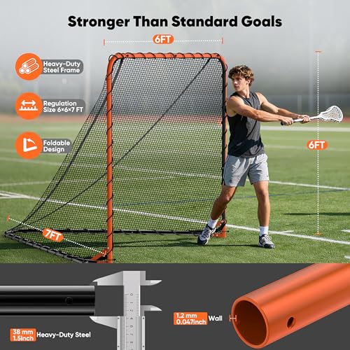 Portable Folding Lacrosse Goal Net - 6' x 6' x 7' - Black