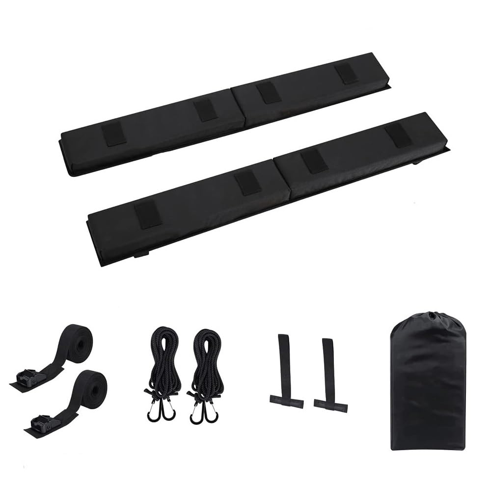 Roof Rack Cross Pads Fit on Cross Bars with Mountain Buckle,Nylon Cord Strap,Oversized Organizer Pouch for Kayak/Surfboard/SUP