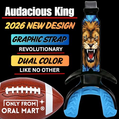 Audacious Lion Football Mouth Guard for Adult & Youth – Instant Fit, Dual-Color, with Graphic Strap