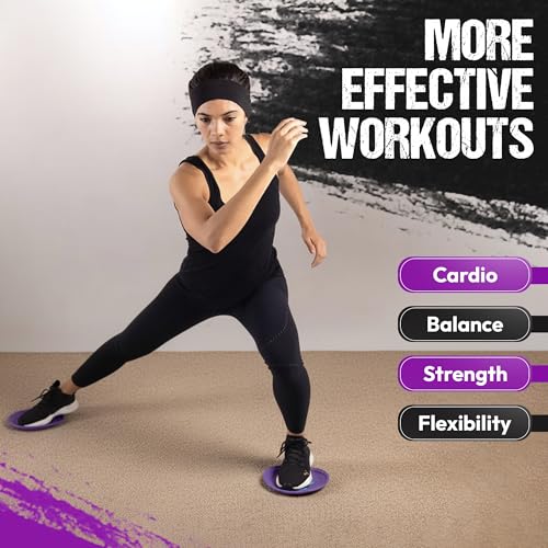 9” Gliding Sliders for Carpet Workouts - Purple, 1 Pair + 4 Videos