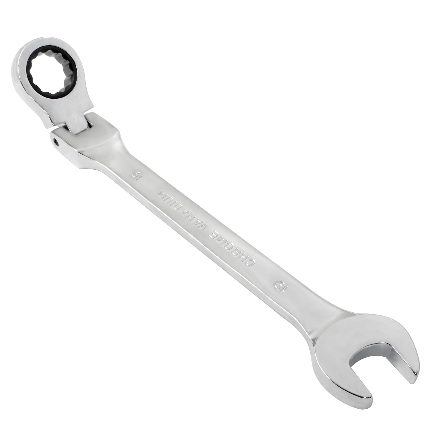 Piutouyar 19mm Flex-Head Ratcheting Wrench, Professional Metric Ratchet Wrench Combination Wrench Box Ended Spanner Tool for Projects Repair(5° Movement and 72 Teeth 12 Point, CR-V)