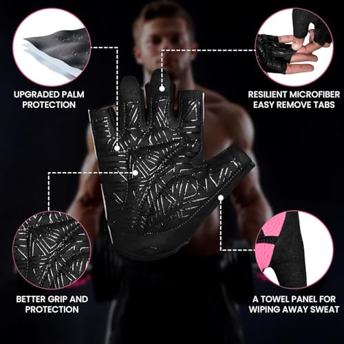 Breathable Weight Lifting Gloves with Palm Protection - Pink, Large