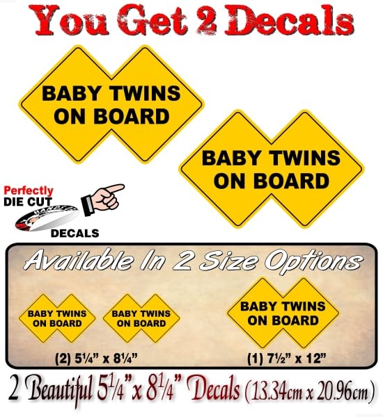 Baby Twins On Board Vinyl Decals - 5.25" x 8.25" (2 Decals)