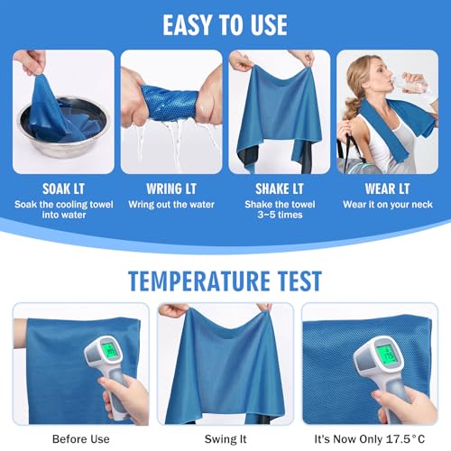 Cooling Towels for Neck and Face - 4 Pack Microfiber Set - Blue/Green/Pink/Gray