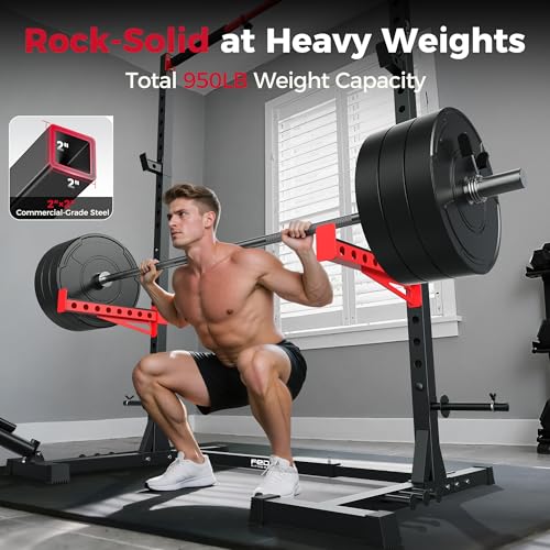 Adjustable Squat Rack with Pull-Up Bar - Black & Red