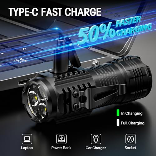 LETMY Rechargeable Mini Flashlights with Magnetic Base, 2 Pack Bright