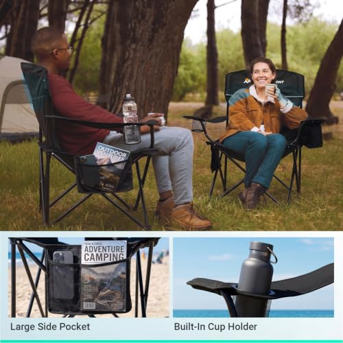 Overmont Lightweight Camping Chair with 3-Can Cooler, Black & Navy, 250 lb Capacity