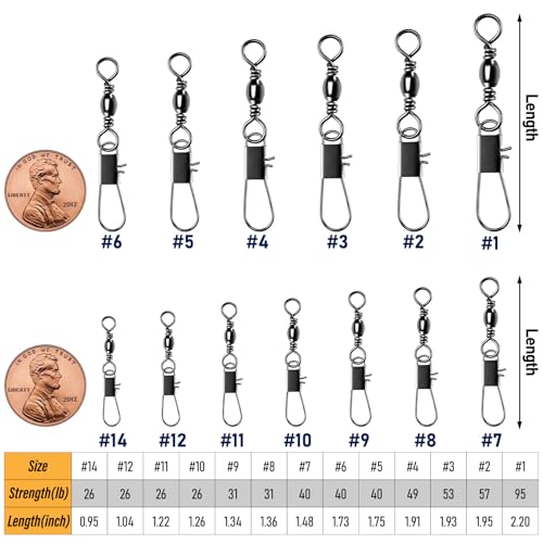 100-Pack Fishing Snap Swivels - Black Nickel Coated #14-26LB