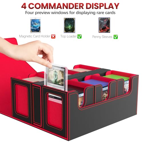 Gomyrod 7-in-1 Deck Box: 4 Commanders Display & Dice Tray (Black & Red) – Fits MTG/TCG