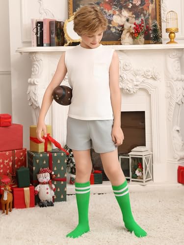 Boys Athletic Soccer Socks - Striped Knee High Sports Tube Socks, 3 Pairs