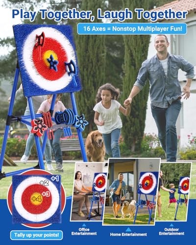 Axe Throwing Game Set - 16 Durable Plastic Axes & Foldable Target