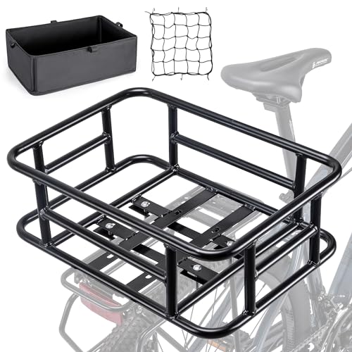 CXWXC Large Bicycle Rear Basket 18x13x6 Inch Cargo Carrier with Net & Liner
