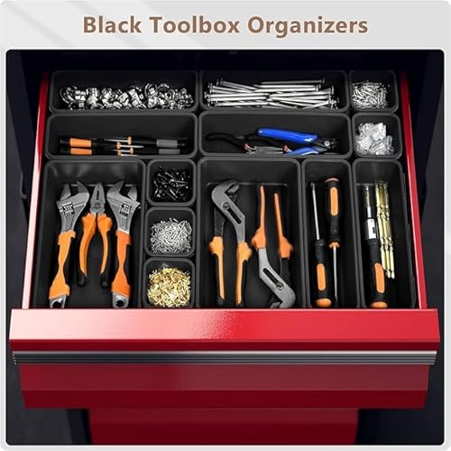 ¡¼Upgraded to 6 Size¡½A-LUGEI Tool Box Organizer,¡¼Fits 100+ Tools¡½ Black Garage Organization and Storage Tray Divider Set, Desk Drawer Organizer, Toolbox for Tool Chest Cart WorkBench Small Parts Widget