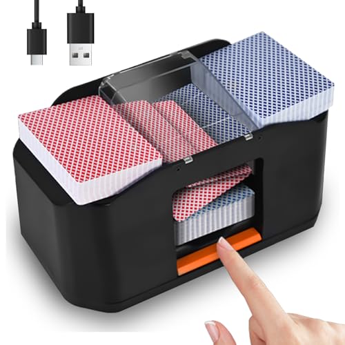 JY Nileole Rechargeable 2-Deck Card Shuffler - Quiet Electric Poker & Blackjack Mixer