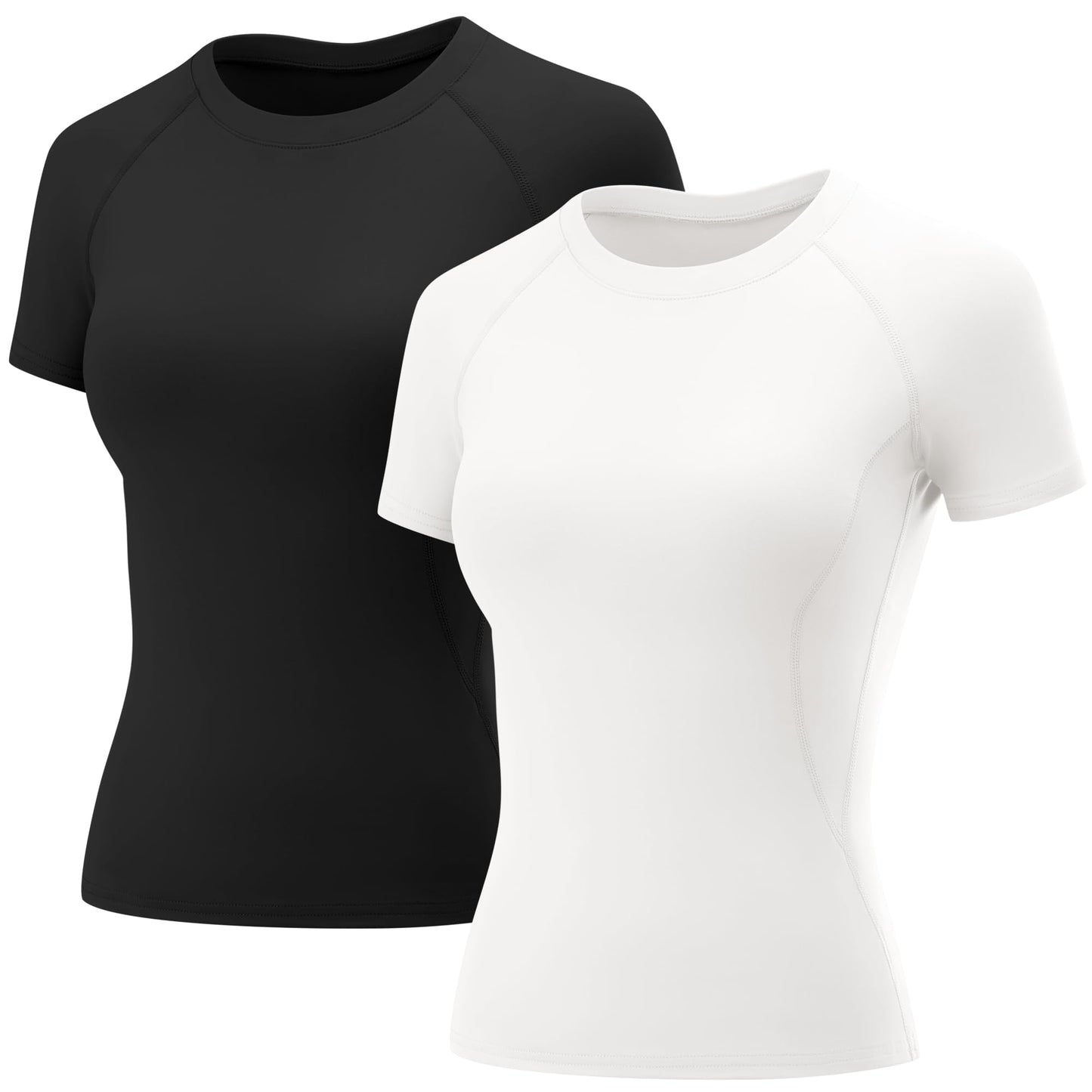 LOMON Women Short Sleeve Tops Quick Dry Workout Shirts Crewneck Raglan Slim Gym T Shirt Running Tennis Tees(2Pack Black/White,Small)