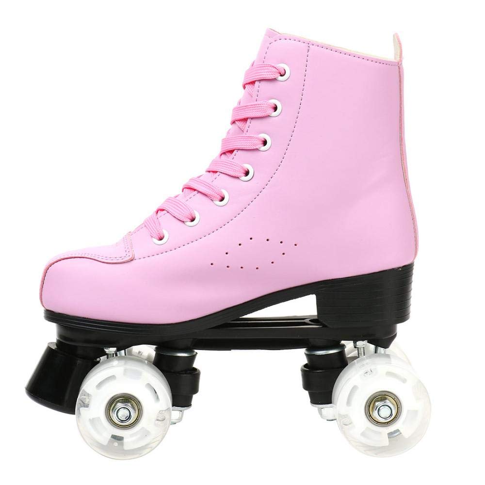 XUDREZ Roller Skates for Women Men Cozy PU Leather High-top Roller Skates for Beginner Double-Row PU Wheels, Professional Indoor Outdoor Roller Skates with Shoes Bag (Pink Flash,38)