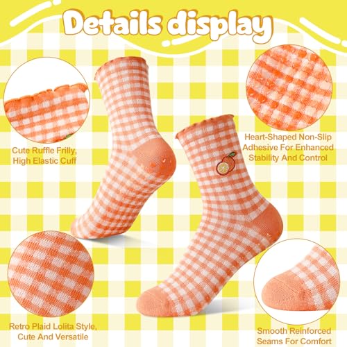 6 Pairs Cute Ruffle Pilates Socks with Non-Slip Grips