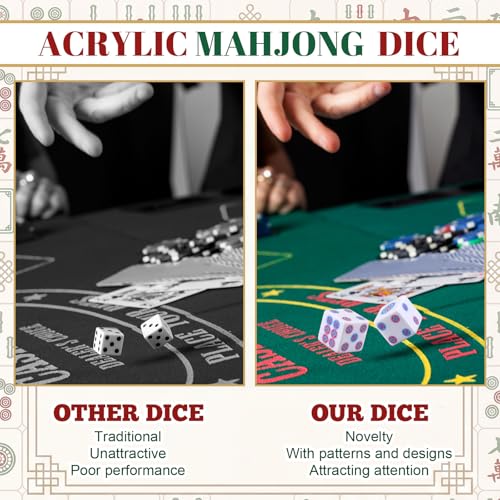 25 mm Acrylic Mahjong Dice Set - White Blue Rose Red (2 Pcs)