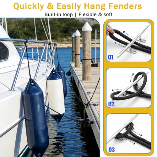PropelTech Lake Blue 3/8" x 6ft Nylon Boat Fender Lines - Marine Dock Ropes