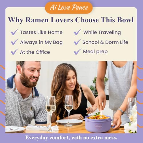 40oz Microwave Ramen Bowl with Dual-Lid System - Portable & Leakproof