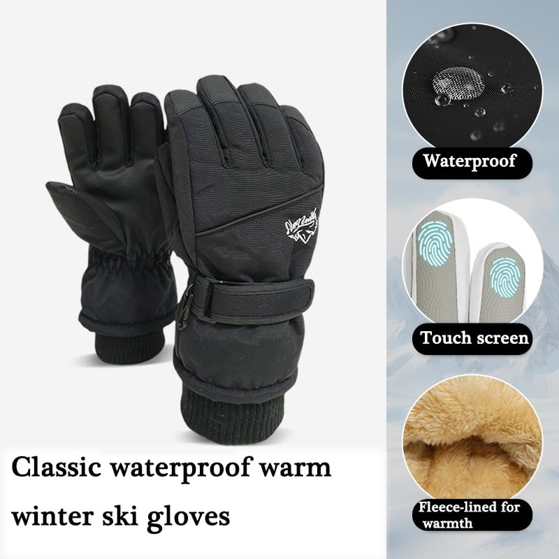 Windproof Thermal Ski Gloves for Women - Black Touchscreen