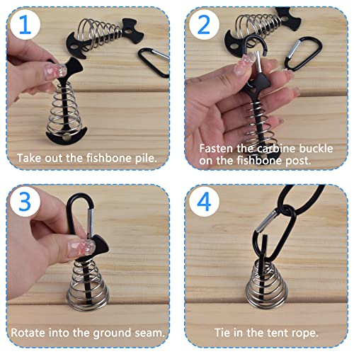 Deck Anchors with Carabiners - 6Pcs Tie Down Rope Tensioner - Black+Carabiner Clips