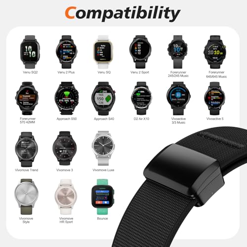 Stretchy Nylon Band for Garmin Venu 3/2 & Amazfit Bip - Black 20mm