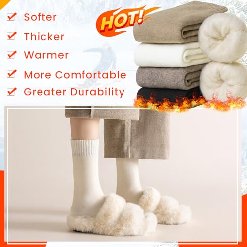 Velice Thermal Winter Socks for Women - Extra Thick Insulated Heated Crew Socks - 1 Pair, Black/Brown/White, One Size