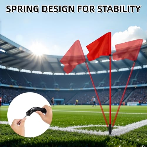 5 FT Soccer Corner Flags Set - Adjustable Red Poles with Spring Nails